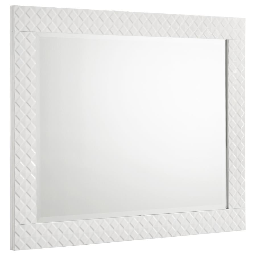 Coaster 224941Q-S4 4 pc Ives white high gloss finish wood LED accent lighting queen bedroom set diamond pattern accents