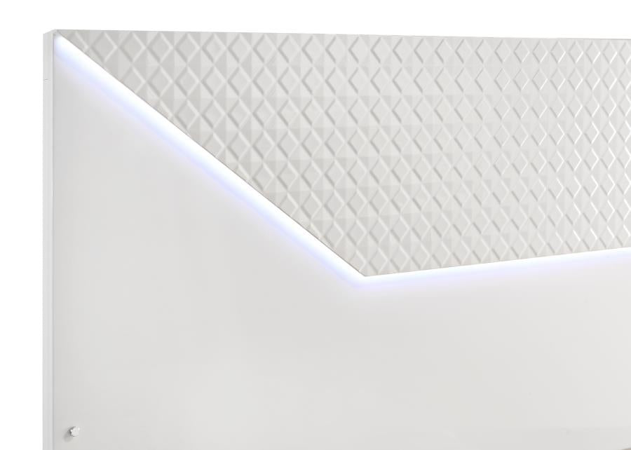 Coaster 224941Q-S4 4 pc Ives white high gloss finish wood LED accent lighting queen bedroom set diamond pattern accents