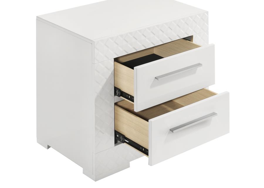 Coaster 224941Q-S4 4 pc Ives white high gloss finish wood LED accent lighting queen bedroom set diamond pattern accents