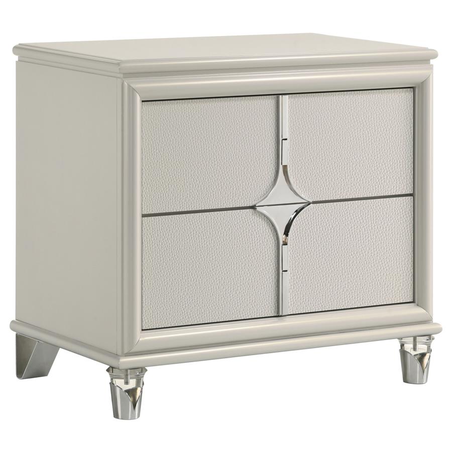 Coaster 224952 Olivia pearl white finish wood 2 drawer nightstand acrylic legs