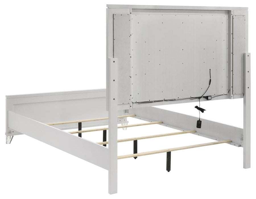 Coaster 224961Q-S4 4 pc Marmore white finish wood off white boucle fabric headboard queen bedroom set LED accent lighting