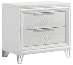 Coaster 224961Q-S4 4 pc Marmore white finish wood off white boucle fabric headboard queen bedroom set LED accent lighting