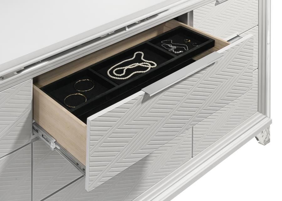 Coaster 224961Q-S4 4 pc Marmore white finish wood off white boucle fabric headboard queen bedroom set LED accent lighting