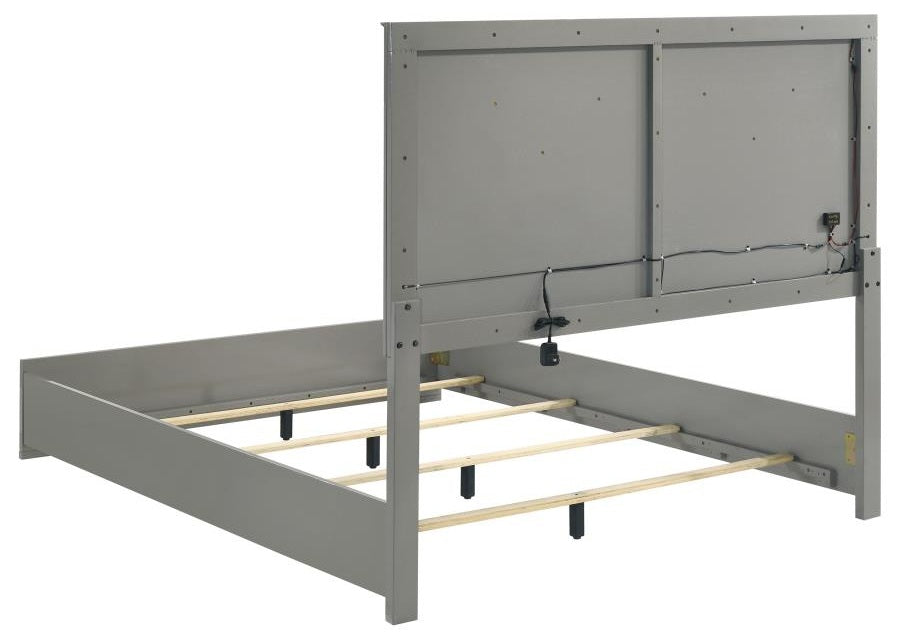 Coaster 224971Q-S4 4 pc Ives grey high gloss finish wood LED accent lighting queen bedroom set diamond pattern accents