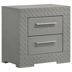 Coaster 224971Q-S4 4 pc Ives grey high gloss finish wood LED accent lighting queen bedroom set diamond pattern accents
