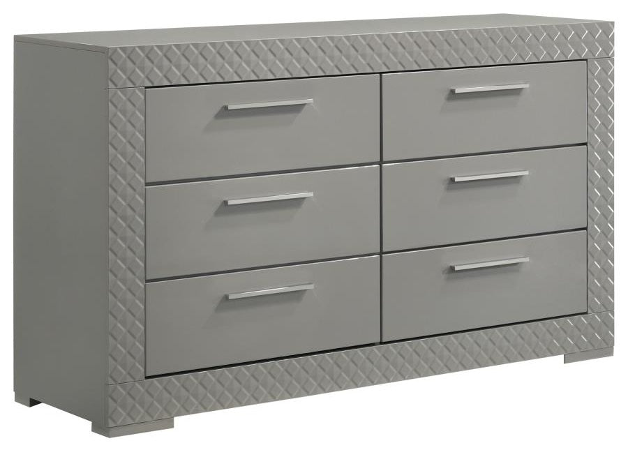Coaster 224971Q-S4 4 pc Ives grey high gloss finish wood LED accent lighting queen bedroom set diamond pattern accents