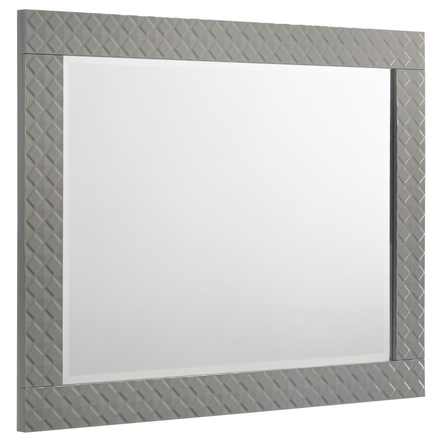 Coaster 224971Q-S4 4 pc Ives grey high gloss finish wood LED accent lighting queen bedroom set diamond pattern accents