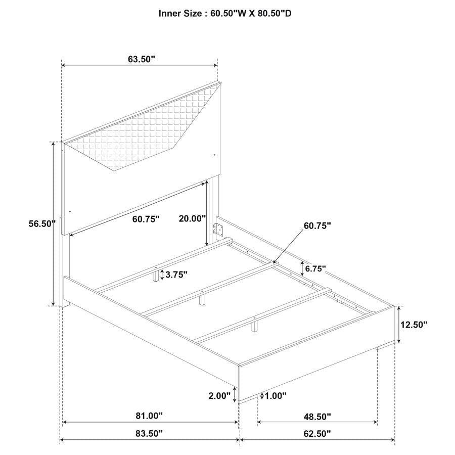 Coaster 224971Q-S4 4 pc Ives grey high gloss finish wood LED accent lighting queen bedroom set diamond pattern accents