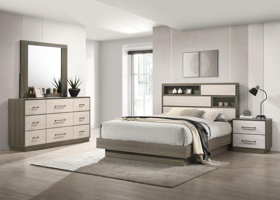 Coaster 224981Q-S4 4 pc Fenwick grey oak / almond finish wood mid-century modern queen bedroom set