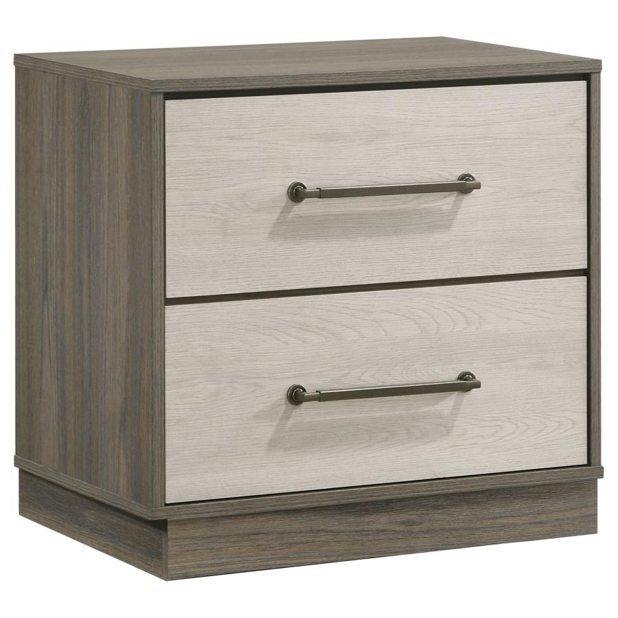 Coaster 224982 Fenwick grey oak finish wood nightstand antique nickle handles