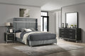 Coaster 224991Q-S4 4 pc Lucia black and silver finish wood grey velvet upholstered queen bedroom set