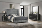 Coaster 224991Q-S4 4 pc Lucia black and silver finish wood grey velvet upholstered queen bedroom set