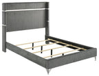 Coaster 224991Q-S4 4 pc Lucia black and silver finish wood grey velvet upholstered queen bedroom set