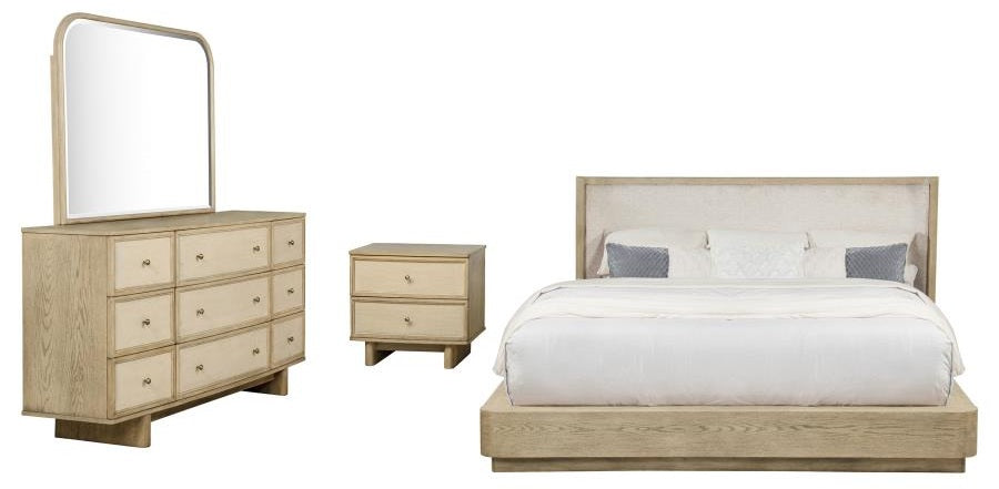 Coaster 225041Q-S4 4 pc Kailani beige oak finish wood beige fabric headboard queen bedroom set USB nightstand plugs