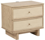 Coaster 225041Q-S4 4 pc Kailani beige oak finish wood beige fabric headboard queen bedroom set USB nightstand plugs