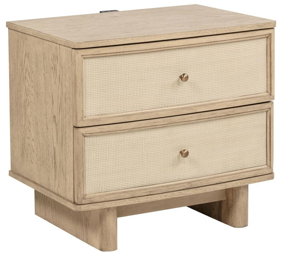 Coaster 225041Q-S4 4 pc Kailani beige oak finish wood beige fabric headboard queen bedroom set USB nightstand plugs