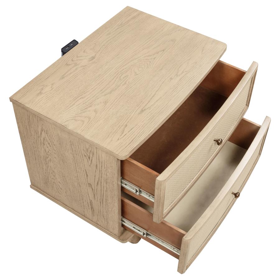 Coaster 225041Q-S4 4 pc Kailani beige oak finish wood beige fabric headboard queen bedroom set USB nightstand plugs