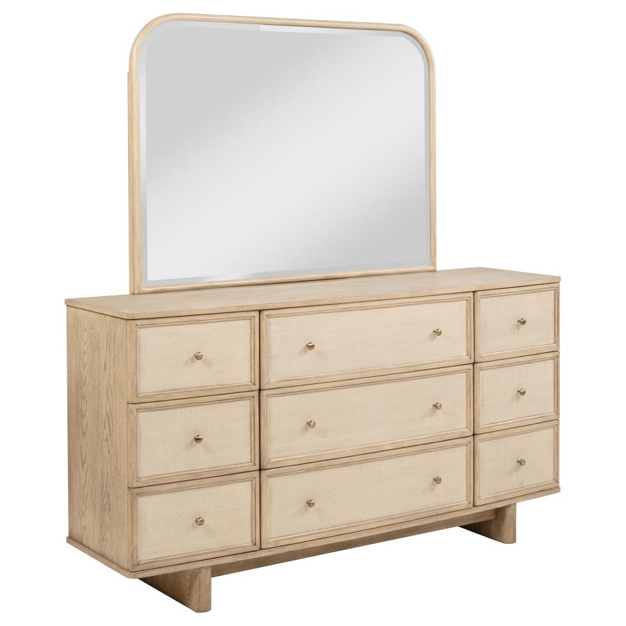 Coaster 225041Q-S4 4 pc Kailani beige oak finish wood beige fabric headboard queen bedroom set USB nightstand plugs