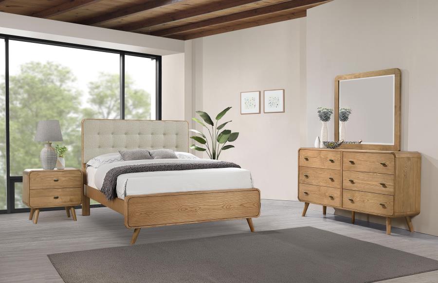 Coaster 225091Q-S4 4 pc Robyn light ash finish wood mid century modern style queen tufted bedroom set