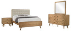Coaster 225091Q-S4 4 pc Robyn light ash finish wood mid century modern style queen tufted bedroom set