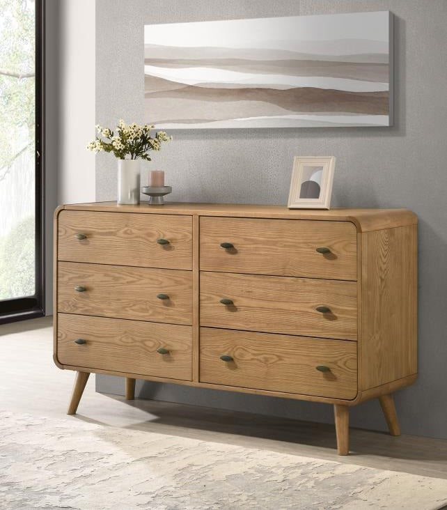 Coaster 225093 Robyn light ash finish wood mid century modern 6 drawer dresser