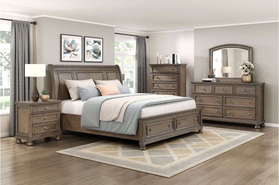 Homelegance 2259BR-4PC 4 pc Bethel antique brown wire brush finish wood bedroom set footboard drawers