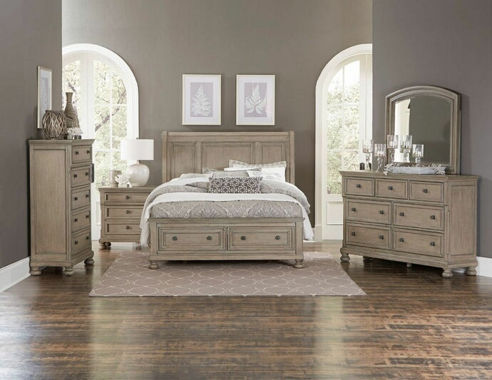 Homelegance 2259GY-4PC 4 pc Bethel gray wire brush finish wood bedroom set