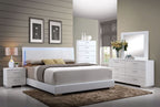 Acme 22640Q 4 pc Orren ellis Achyuth lorimar white finish wood and faux leather LED headboard queen bedroom set
