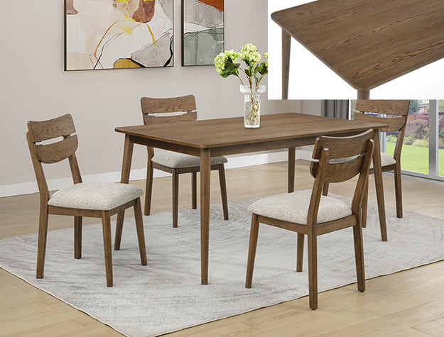 2273T 5 pc Mills medium brown finish wood dining table set mid-century modern