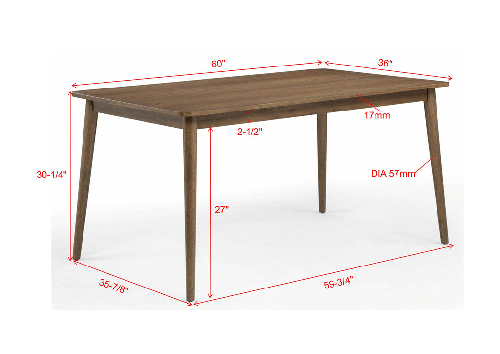 2273T 5 pc Mills medium brown finish wood dining table set mid-century modern
