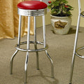 Coaster 2299R Set of 2 chrome finish metal bar stools with red vinyl seats