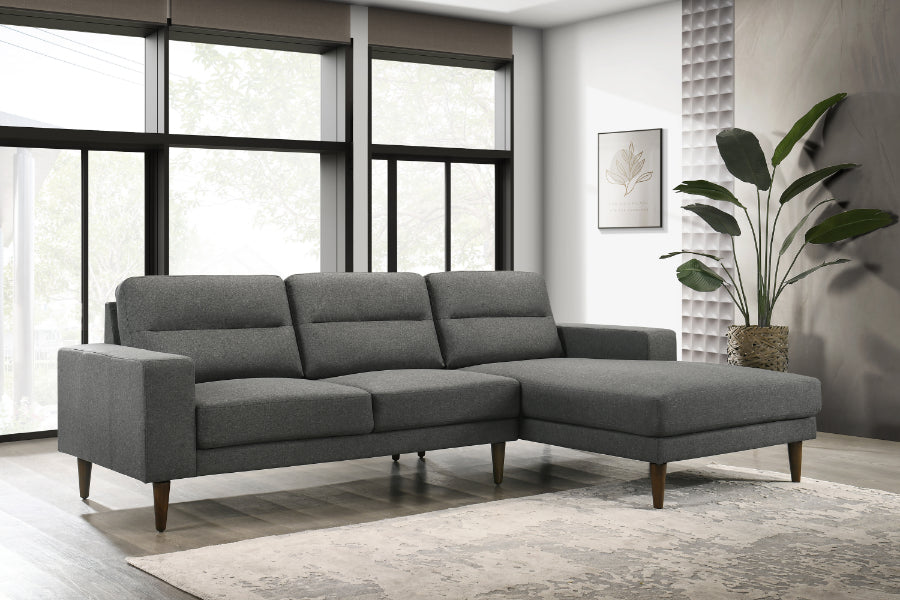 Vale-Sect 2 pc Vale grey linen like fabric mid-century modern sectional sofa with chaise