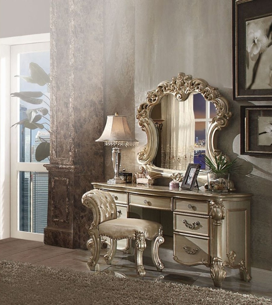 Acme 23007-08-04 3 pc vendome gold patina finish wood bedroom make up vanity