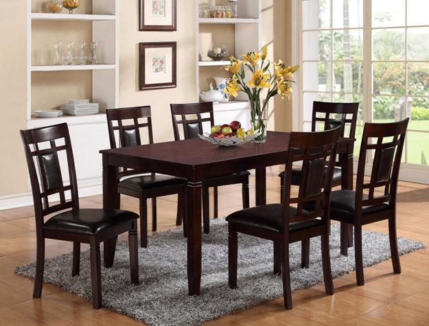 2325SET 7 pc Paige dark brown wood finish dining table set with grid design backs