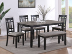 2325SET-LG 6 pc Paige two tone light grey wood finish dining table set with grid design backs with bench