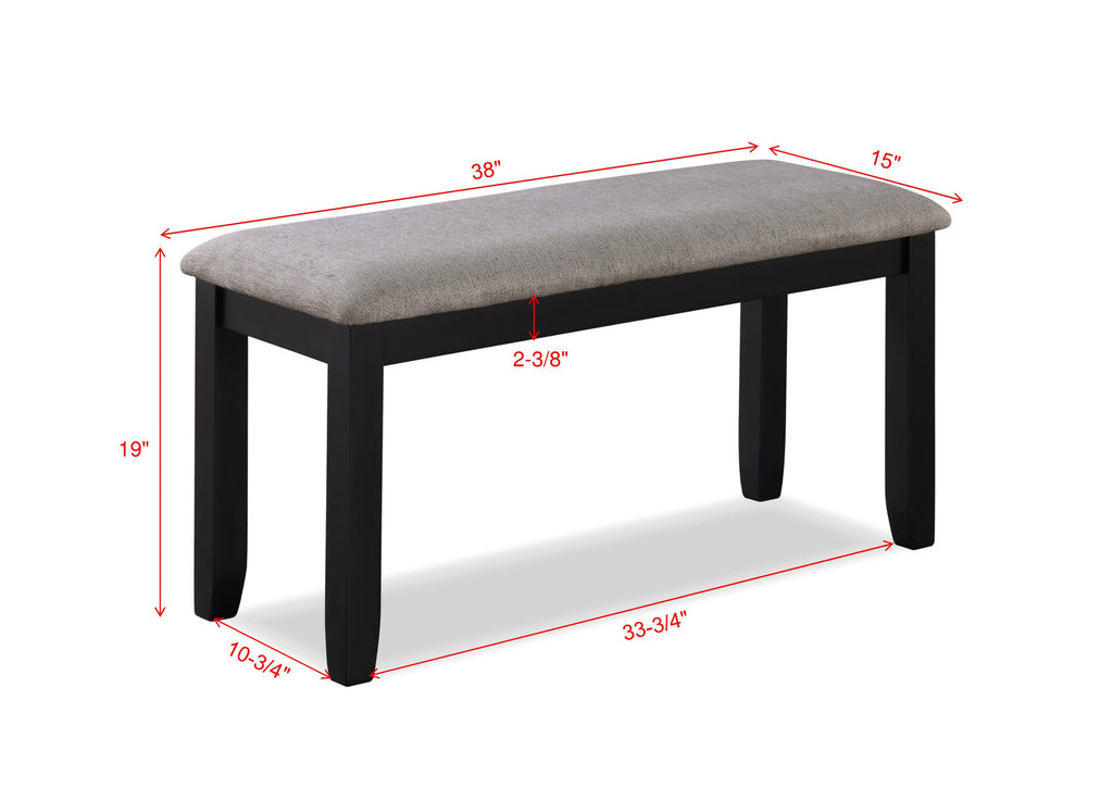 2325SET-LG 6 pc Paige two tone light grey wood finish dining table set with grid design backs with bench