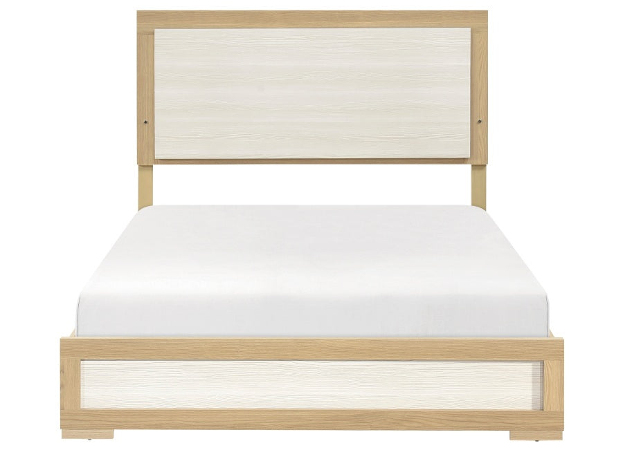 2330-4PC 4 pc Sterling two tone finish wood natural and white queen bedroom set LED lighted headboard