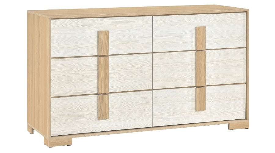 2330-4PC 4 pc Sterling two tone finish wood natural and white queen bedroom set LED lighted headboard