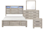 Homelegance 2332-4PC 4 pc Everett light driftwood grey finish wood storage headboard queen bedroom set LED, Bluetooth sound and USB plugs