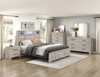 Homelegance 2332-4PC 4 pc Everett light driftwood grey finish wood storage headboard queen bedroom set LED, Bluetooth sound and USB plugs