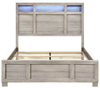 Homelegance 2332-4PC 4 pc Everett light driftwood grey finish wood storage headboard queen bedroom set LED, Bluetooth sound and USB plugs