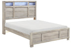 Homelegance 2332-4PC 4 pc Everett light driftwood grey finish wood storage headboard queen bedroom set LED, Bluetooth sound and USB plugs