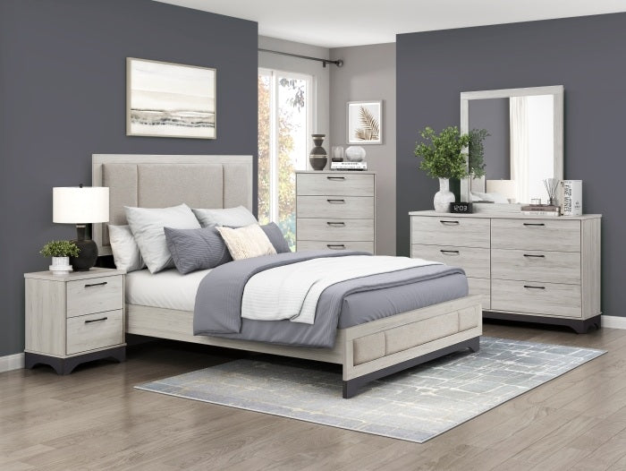 Westport Two-Tone White Oak and Grey Wood Queen Bedroom Set with Fabric Padded Headboard – 2334-4PC