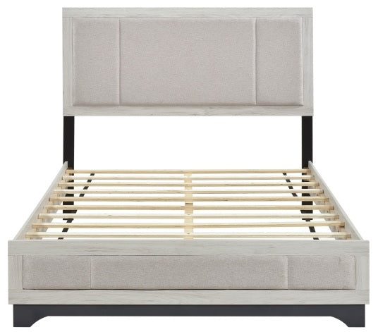 Westport Two-Tone White Oak and Grey Wood Queen Bedroom Set with Fabric Padded Headboard – 2334-4PC