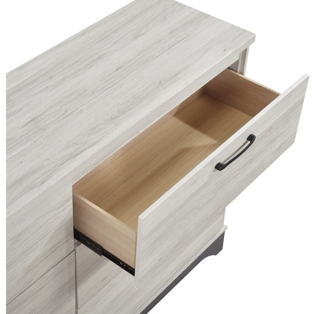 Westport Two-Tone White Oak and Grey Wood Queen Bedroom Set with Fabric Padded Headboard – 2334-4PC