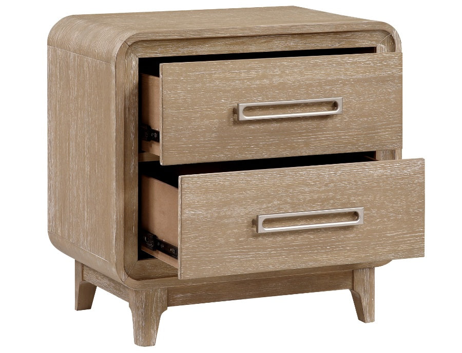 2350-4PC 4 pc Wilshire natural light oak finish wood fabric padded headboard and footboard queen bedroom set