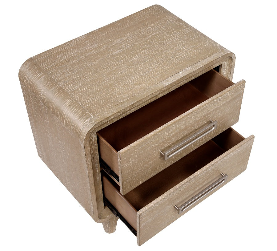 2350-4PC 4 pc Wilshire natural light oak finish wood fabric padded headboard and footboard queen bedroom set