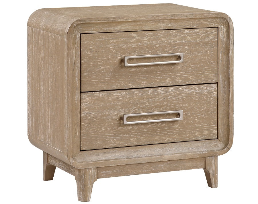 2350-4PC 4 pc Wilshire natural light oak finish wood fabric padded headboard and footboard queen bedroom set