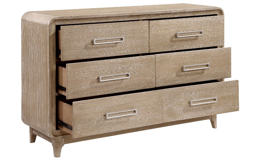 2350-4PC 4 pc Wilshire natural light oak finish wood fabric padded headboard and footboard queen bedroom set