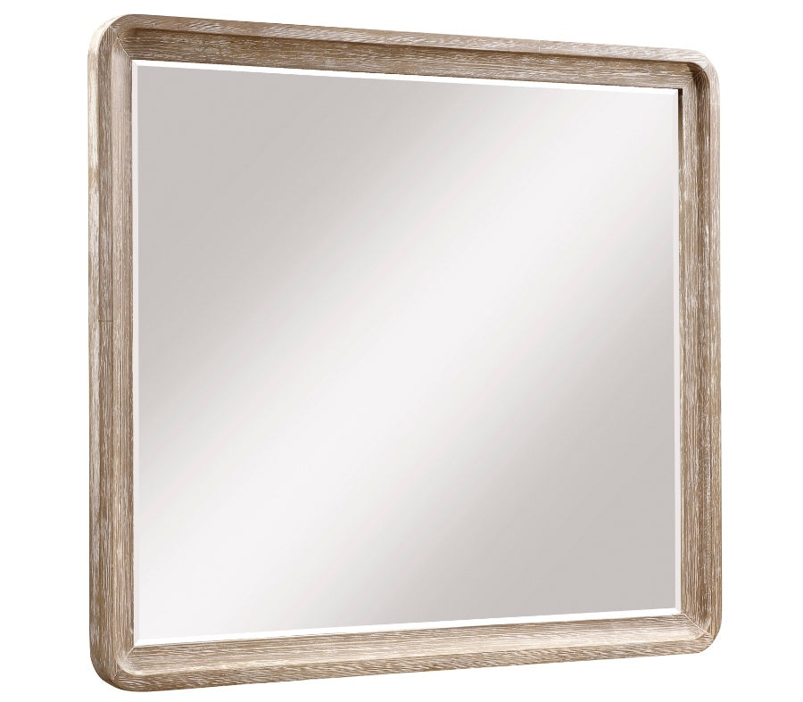 2350-4PC 4 pc Wilshire natural light oak finish wood fabric padded headboard and footboard queen bedroom set